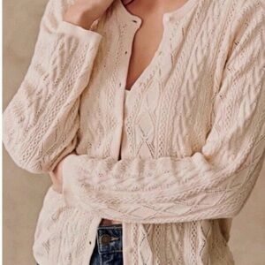 NWOT Sezane Cotton Pointelle Ruben Cardigan Ecru